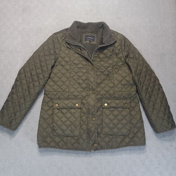 Lucky Brand Womens XL  Jacket Diamond Quilted Modern Barn Lined Green Coat - Picture 2 of 11